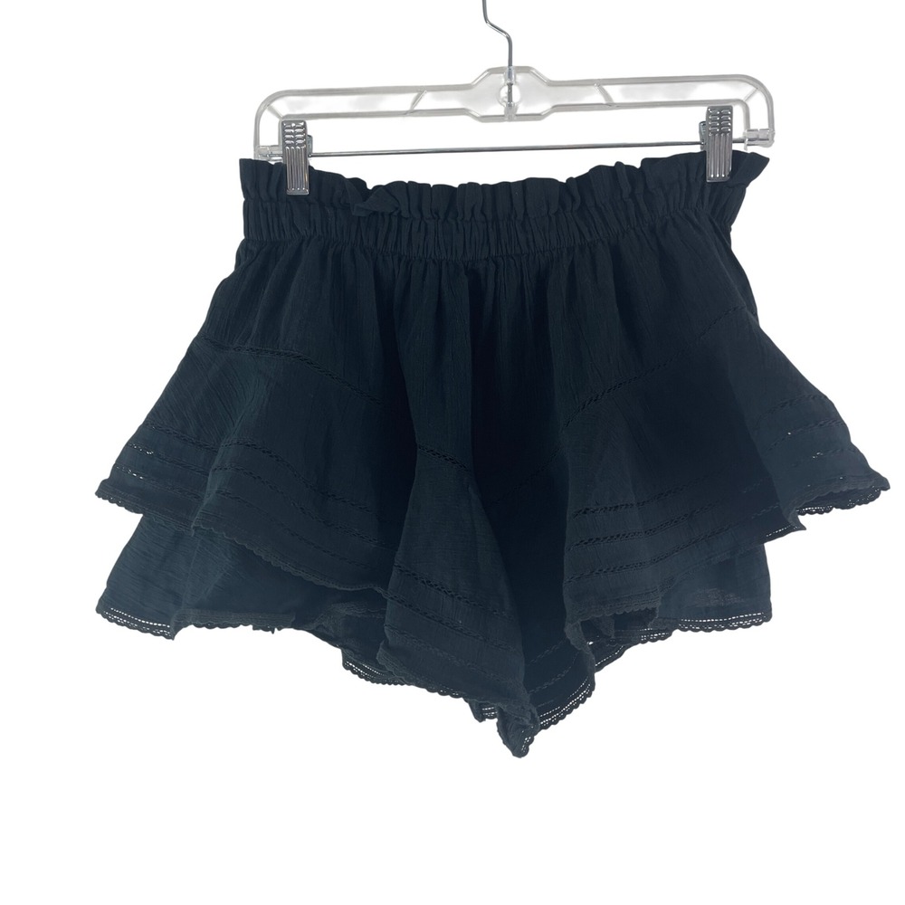 Aerie Ruffle Skort Small Black Smocked Waist Tiered Eyelet Coquette Skirt Beachy